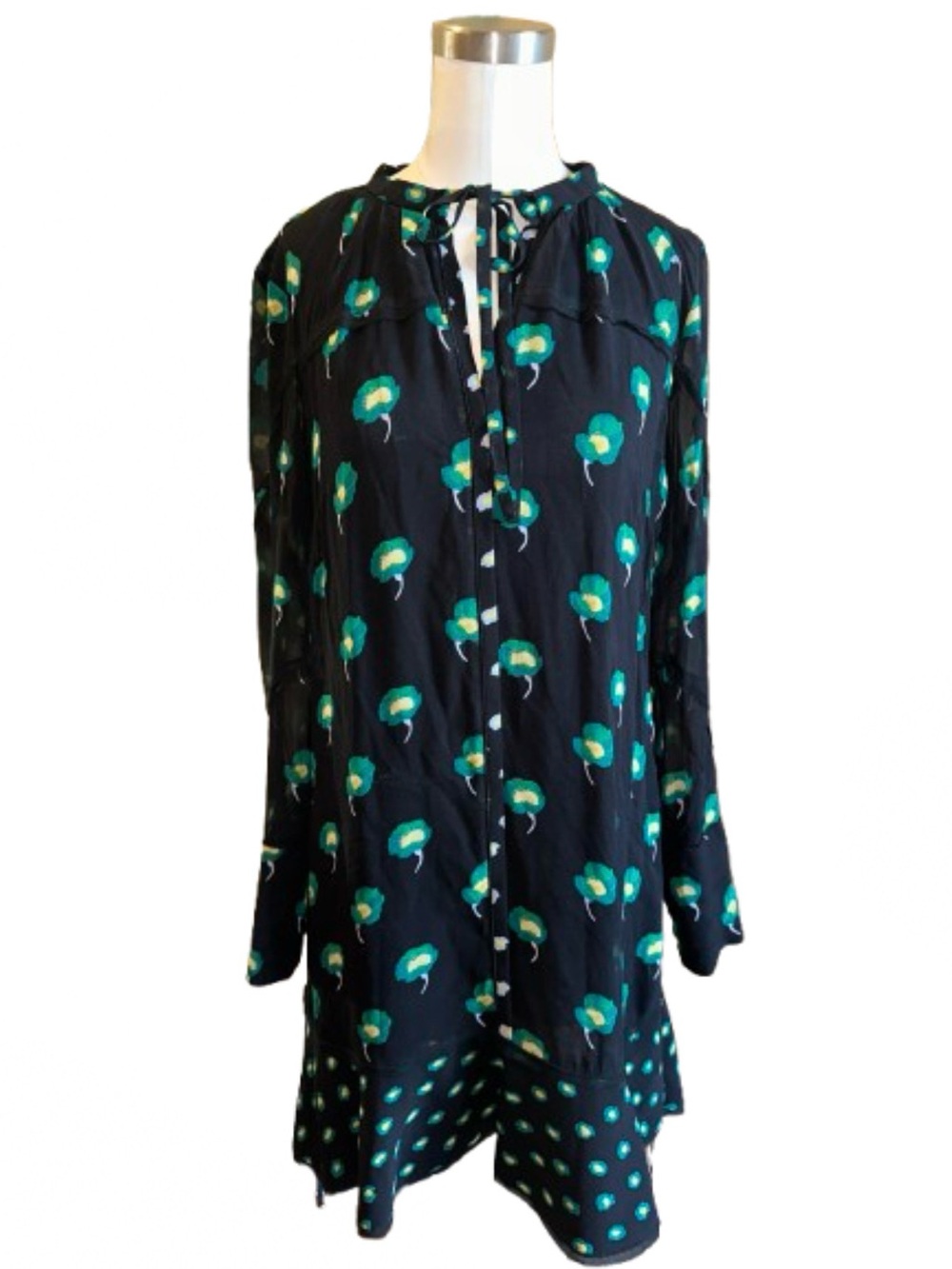 Proenza Schouler Barneys NY Silk Floral Shift Dress Ruffle Hem Long Sleeve XO